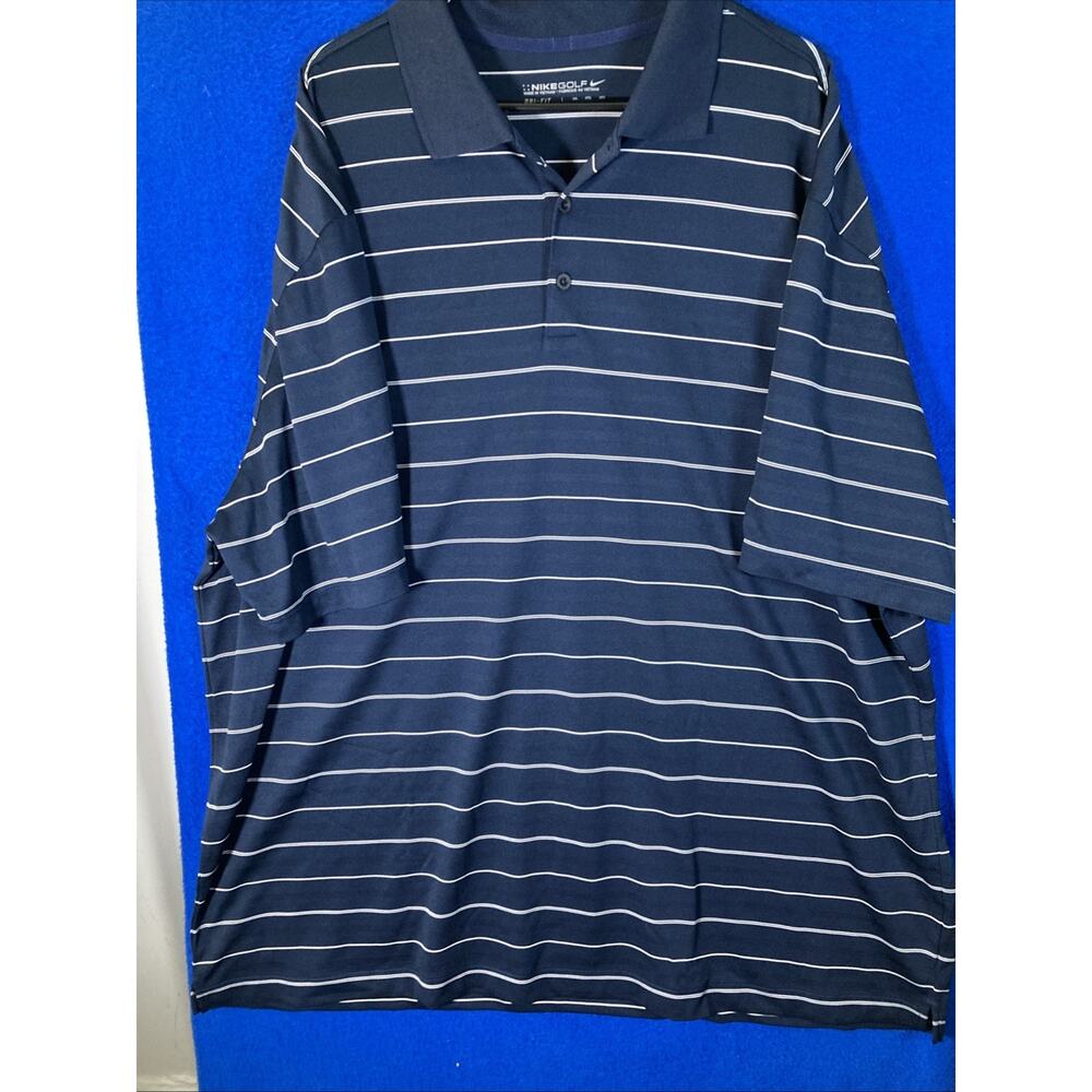 Nike Golf Dri-FIT Polo Shirt Mens XXXL Navy Blue White Striped Performance